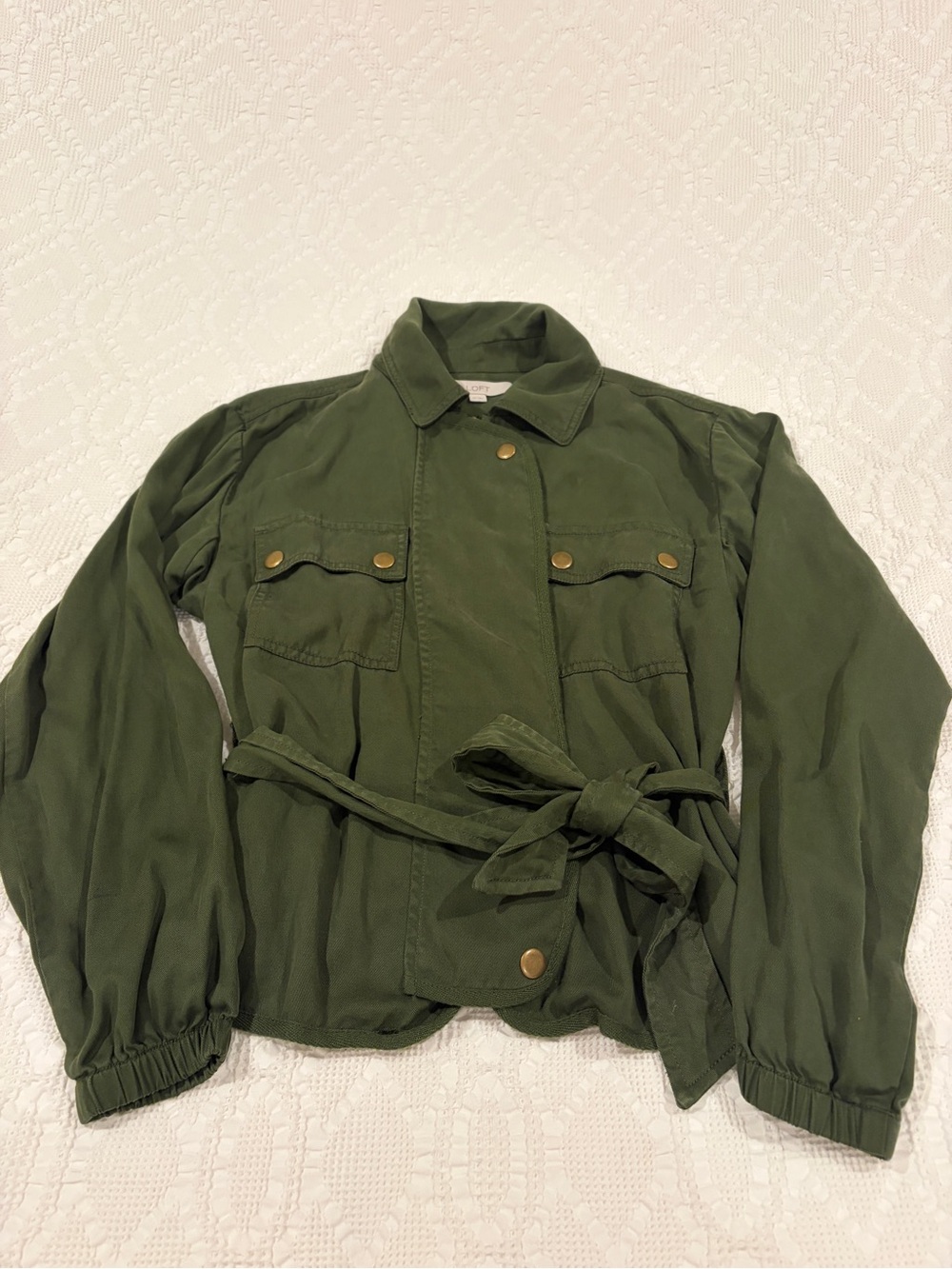 LOFT Olive Green Utility Jacket with Self-Tie Belt